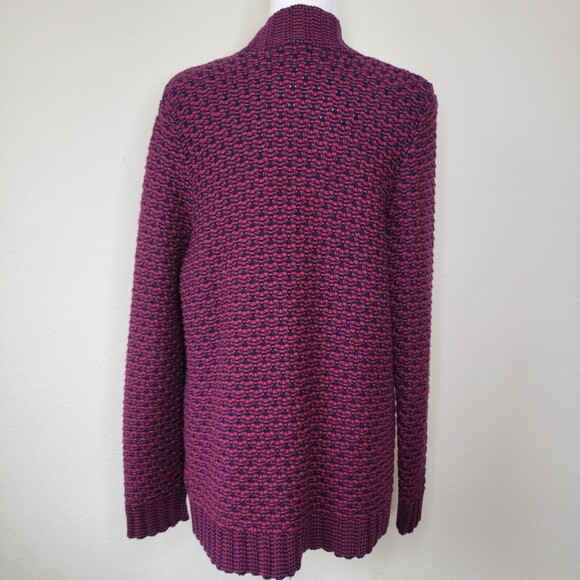 Talbots Wool Blend Cardigan Large Open Front Knit Cardigan Red Blue Long Sleev - Picture 9 of 9